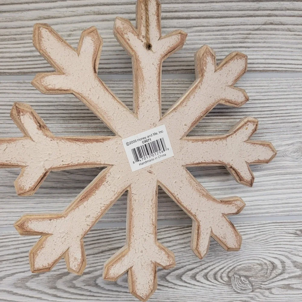 2 Honey‎ And Me Snowflake Ornaments Wooden Christmas Holiday Primitive Rustic